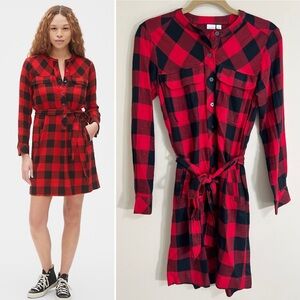 GAP Womens Plaid Flannel Long Sleeve Shirtdress‎ XS Buffalo Western Fall Cowgirl
